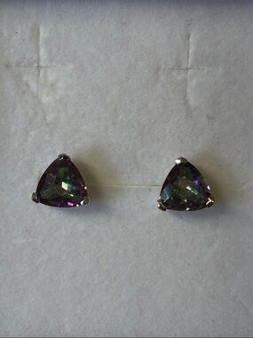 925 Trillion Cut Mystic Topaz Gemstone  Sterling Silver Stud Earrings